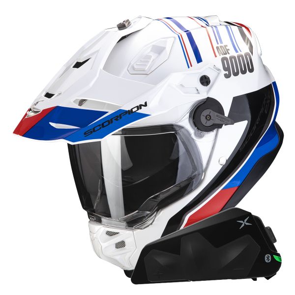 Integrale Scorpion ADF 9000 Air Desert White Blue Red + Kit bluetooth Exo-Com Link-1C