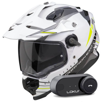 Integrale Scorpion ADF 9000 Air Feat White Black Yellow fluo + Kit Bluetooth Lokui K30