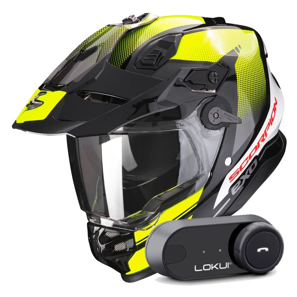 Integrale Scorpion ADF 9000 Air Trail Black Neon Yellow + Kit Bluetooth Lokui K30