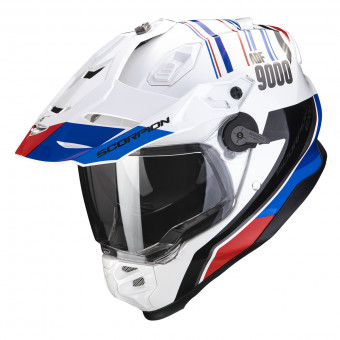 Casco Moto Scorpion ADF 9000 Air Desert White Blue Red pronto per l'invio