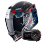 Casque Integrale Scorpion Covert FX Skullz Matt Black Grey Gold + Kit Bluetooth 5S Solo