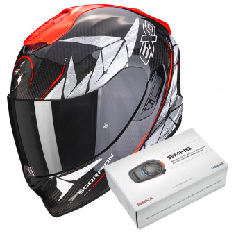 Integrale Scorpion Exo 1400 Air Carbon Air Aranea Black Red Fluo + Kit Bluetooth SMH5