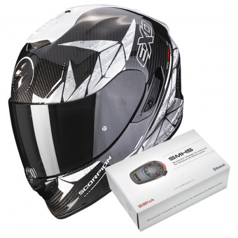 Integrale Scorpion Exo 1400 Air Carbon Air Aranea Black White + Kit Bluetooth SMH5