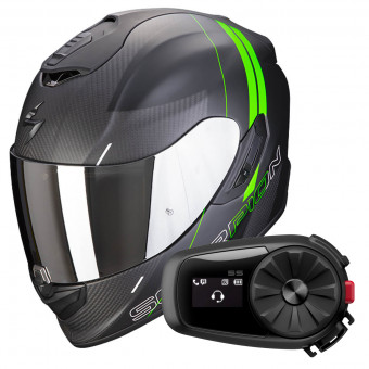 Integrale Scorpion Exo 1400 Air Carbon Air Drik Matt Black Green + Kit Bluetooth 5S