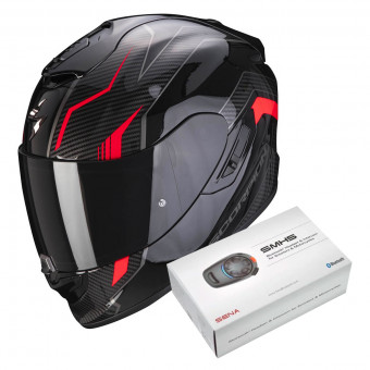 Integrale Scorpion Exo 1400 Air Fortuna Black Red + Kit Bluetooth SMH5
