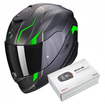 Integrale Scorpion Exo 1400 Air Fortuna Matt Black Green + Kit Bluetooth SMH5