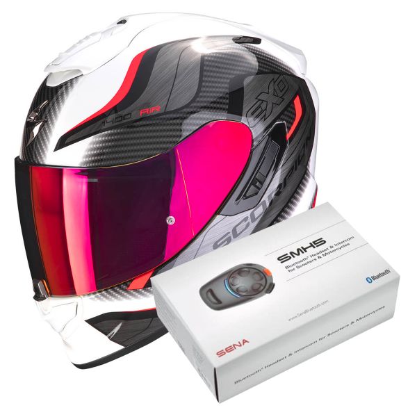Integrale Scorpion Exo 1400 Evo Air Attune White Red + Intercom Sena SMH5