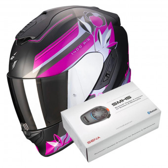 Integrale Scorpion Exo 1400 Evo Air Gaia Matt Black Pink + Intercom Sena SMH5