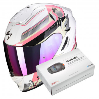 Integrale Scorpion Exo 1400 Evo Air Gaia Pearl White Pink Green + Intercom Sena SMH5
