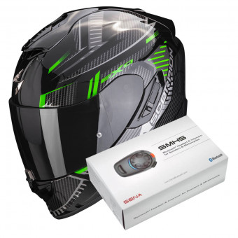 Integrale Scorpion Exo 1400 Evo Air Shell Black Green + Intercom Sena SMH5