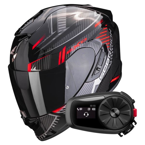 Integrale Scorpion Exo 1400 Evo Air Shell Black Red + Kit Bluetooth 5S