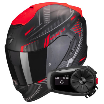 Integrale Scorpion Exo 1400 Evo Air Shell Matt Black Red + Kit Bluetooth 5S