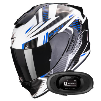 Integrale Scorpion Exo 1400 Evo Air Shell White Blue + Kit bluetooth 5R Lite