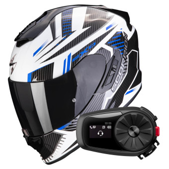 Integrale Scorpion Exo 1400 Evo Air Shell White Blue + Kit Bluetooth 5S