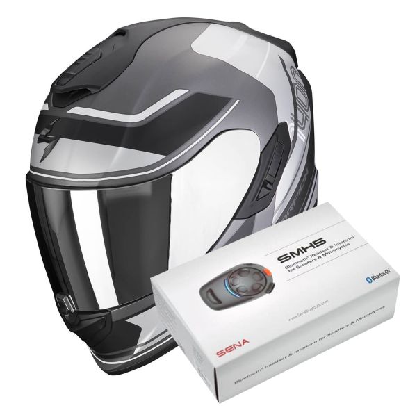 Integrale Scorpion Exo 1400 Evo Air Vittoria Matt Silver White + Intercom Sena SMH5