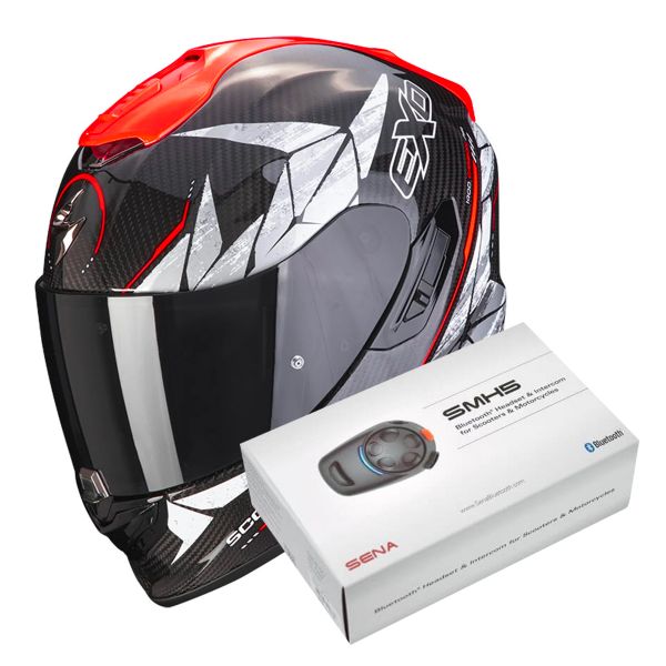 Integrale Scorpion Exo 1400 Evo Carbon Air Aranea Black Neon Red + Intercom Sena SMH5
