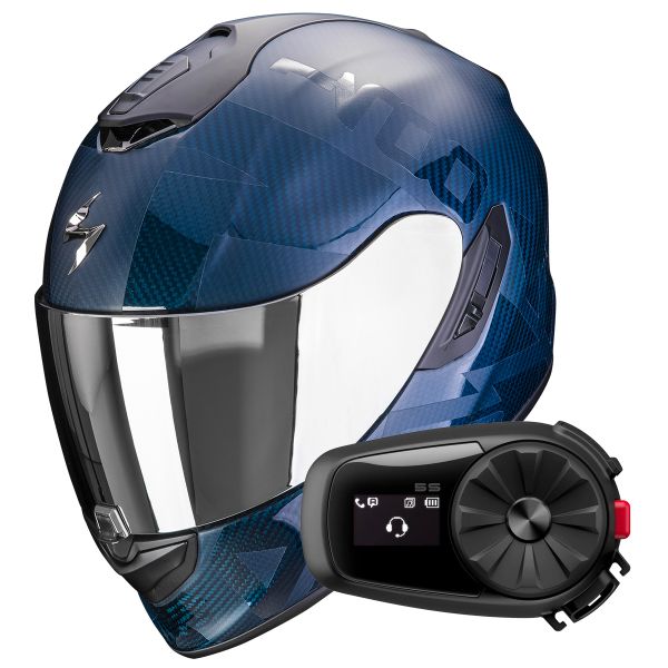 Integrale Scorpion Exo 1400 Evo Carbon Air Cerebro Blue + Kit Bluetooth 5S