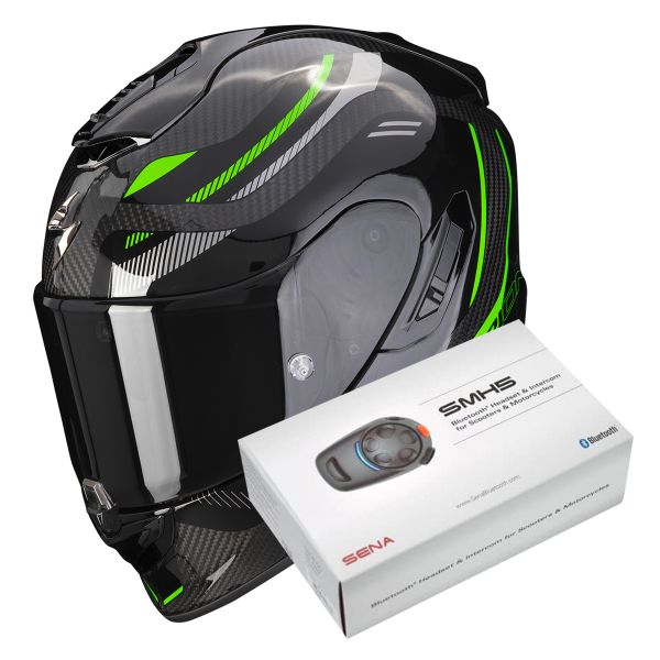 Integrale Scorpion Exo 1400 Evo Carbon Air Kydra Black Green + Intercom Sena SMH5