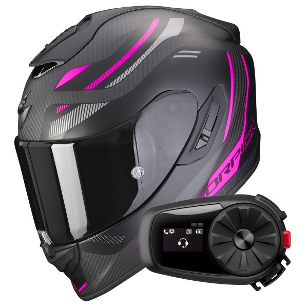 Integrale Scorpion Exo 1400 Evo Carbon Air Kydra Matt Black Pink + Kit Bluetooth 5S