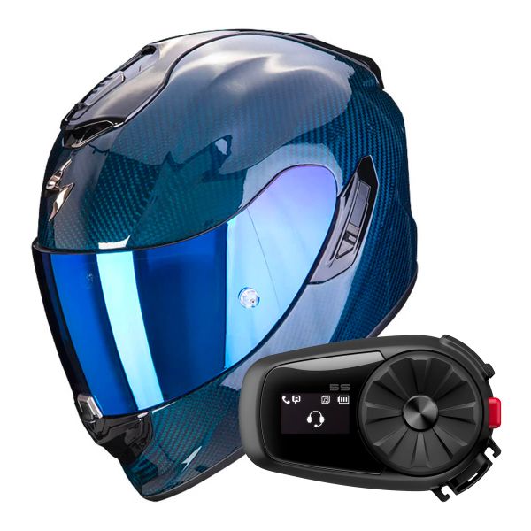 Integrale Scorpion Exo 1400 Evo Carbon Air Solid Blue + Kit Bluetooth 5S