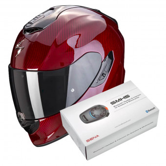 Integrale Scorpion Exo 1400 Evo Carbon Air Solid Red + Intercom Sena SMH5