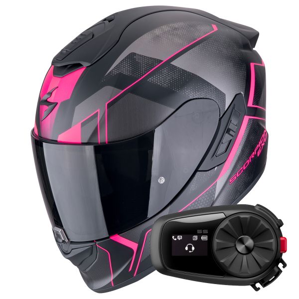 Integrale Scorpion Exo 1400 Evo II Air Intensio Matt Black Pink + Kit Bluetooth 5S Solo