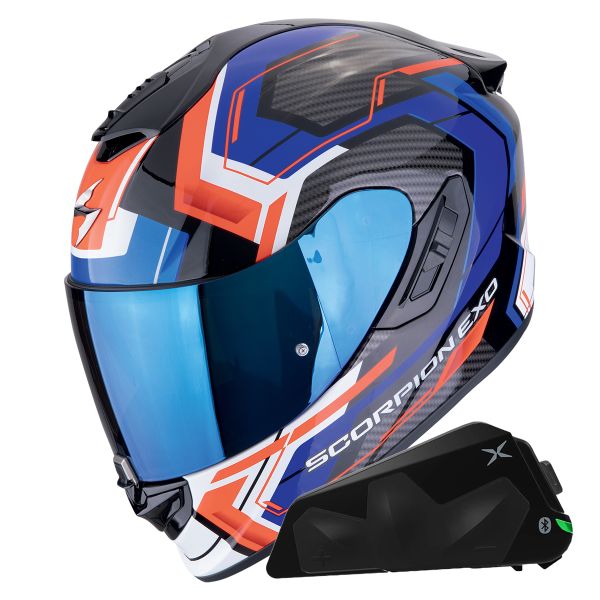 Integrale Scorpion Exo 1400 Evo II Air Linart Blue Red + Kit bluetooth Exo-Com Link-1C