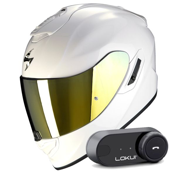 Integrale Scorpion Exo 1400 Evo II Air Solid Pearl White + Kit Bluetooth Lokui K30