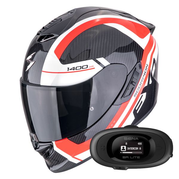 Integrale Scorpion Exo 1400 Evo II Carbon Air Enko Black Red White + Kit bluetooth 5R Lite