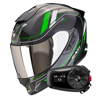 Integrale Scorpion Exo 1400 Evo II Carbon Air Mirage Black Green + Kit Bluetooth 5S Solo