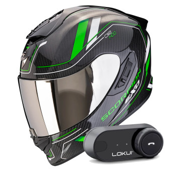 Integrale Scorpion Exo 1400 Evo II Carbon Air Mirage Black Green + Kit Bluetooth Lokui K30