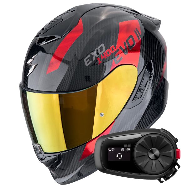 Integrale Scorpion Exo 1400 Evo II Carbon Air Platted Black Red + Kit Bluetooth 5S Solo