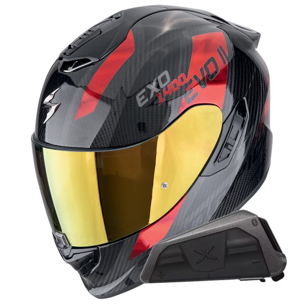 Integrale Scorpion Exo 1400 Evo II Carbon Air Platted Red + Kit bluetooth Exo-Com Link-1