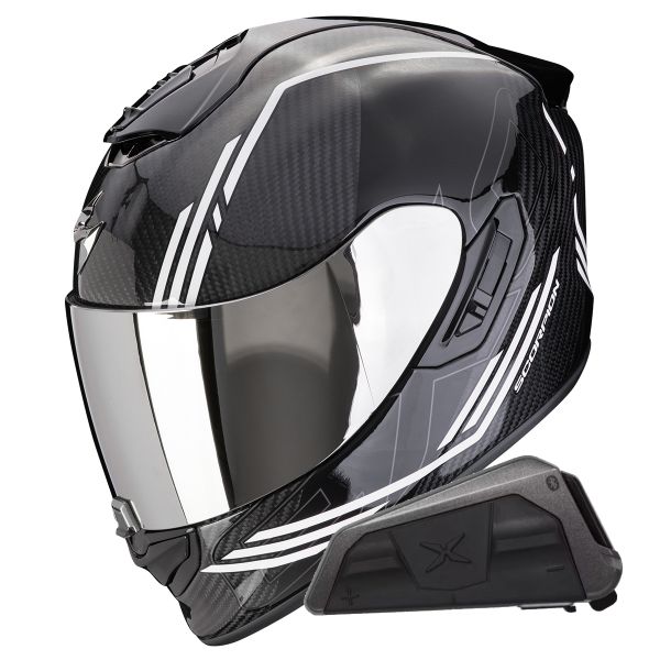 Integrale Scorpion Exo 1400 Evo II Carbon Air Reika White + Kit bluetooth Exo-Com Link-1