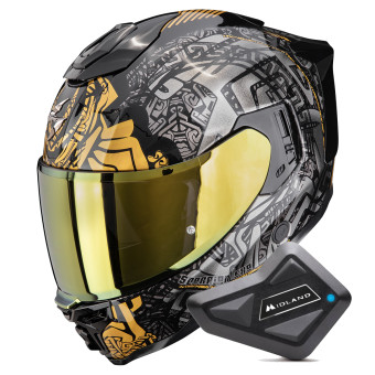 Casque Integrale Scorpion Exo 1500 Air Apus Black Grey Gold + Kit Bluetooth BT Mini Casque Integrale Scorpion Exo 1500 Air Apus Black Grey Gold + Kit Bluetooth BT Mini