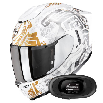 Integrale Scorpion Exo 1500 Air Apus Pearl White Grey Gold +  Kit bluetooth 5R Lite Solo