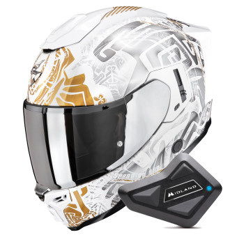 Integrale Scorpion Exo 1500 Air Apus Pearl White Grey Gold + Kit Bluetooth BT Mini