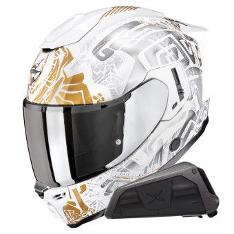 Integrale Scorpion Exo 1500 Air Apus Pearl White Grey Gold + Kit bluetooth Exo-Com Link-1