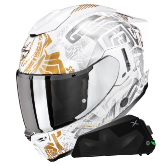 Integrale Scorpion Exo 1500 Air Apus Pearl White Grey Gold + Kit bluetooth Exo-Com Link-1C