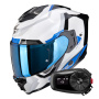 Casque Integrale Scorpion Exo 1500 Air Arena White Blue + Kit Bluetooth 5S Solo