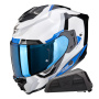 Casque Integrale Scorpion Exo 1500 Air Arena White Blue + Kit bluetooth Exo-Com Link-1