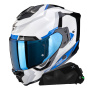 Casque Integrale Scorpion Exo 1500 Air Arena White Blue + Kit bluetooth Exo-Com Link-1C