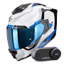 Casque Integrale Scorpion Exo 1500 Air Arena White Blue + Kit Bluetooth Lokui K30
