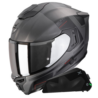 Integrale Scorpion Exo 1500 Air Dual Matt Silver Black Red + Kit bluetooth Exo-Com Link-1C