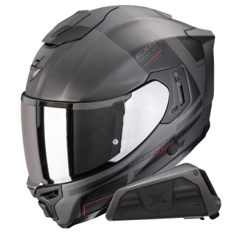 Integrale Scorpion Exo 1500 Air Dual Matt Silver Black Red + Kit bluetooth Exo-Com Link-1