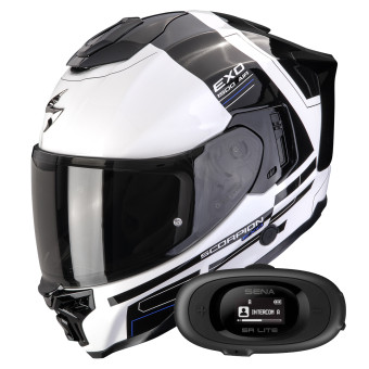 Integrale Scorpion Exo 1500 Air Dual White Black Blue + Kit bluetooth 5R Lite Solo