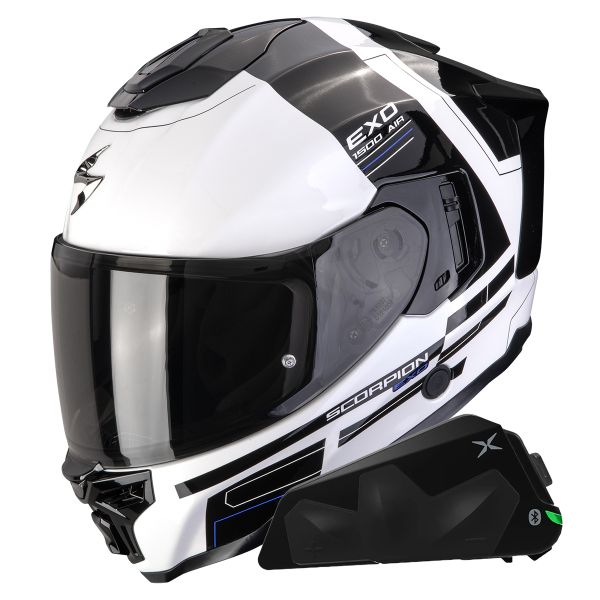 Integrale Scorpion Exo 1500 Air Dual White Black Blue + Kit bluetooth Exo-Com Link-1C