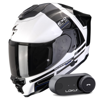 Integrale Scorpion Exo 1500 Air Dual White Black Blue + Kit Bluetooth Lokui K30