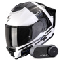 Casque Integrale Scorpion Exo 1500 Air Dual White Black Blue + Kit Bluetooth Lokui K30
