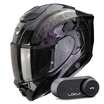 Casque Integrale Scorpion Exo 1500 Air Fantasy Black Chameleon + Kit Bluetooth Lokui K30
